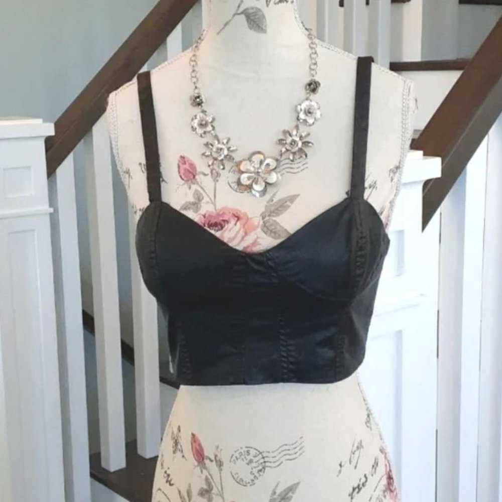 ! Lucca Couture black pleather bustier crop top